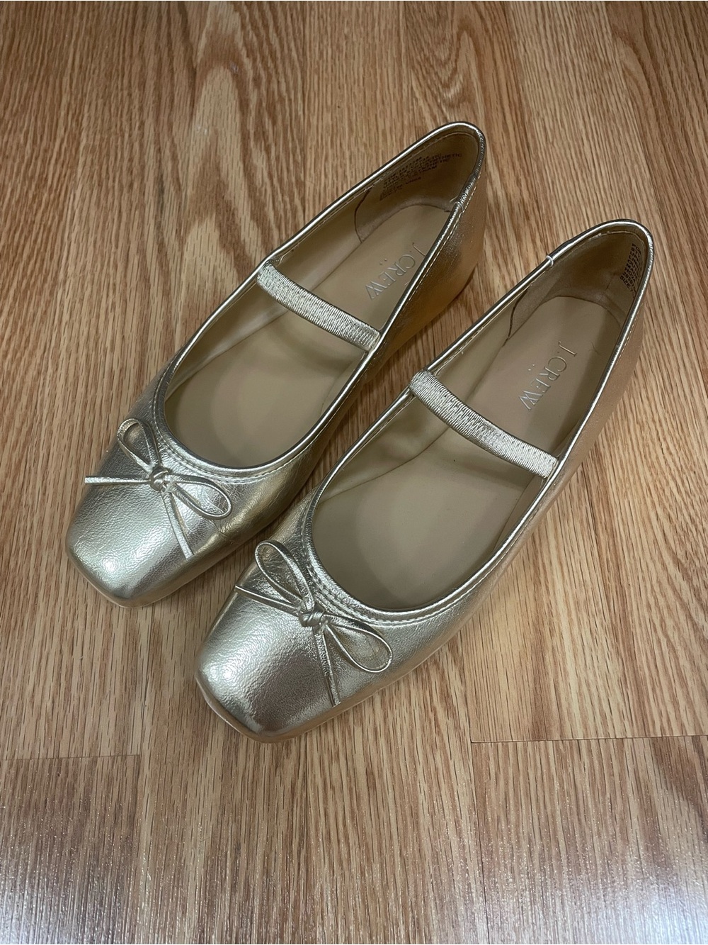 J. Crew Metallic Gold Mary Jane Ballet Flats with Bow